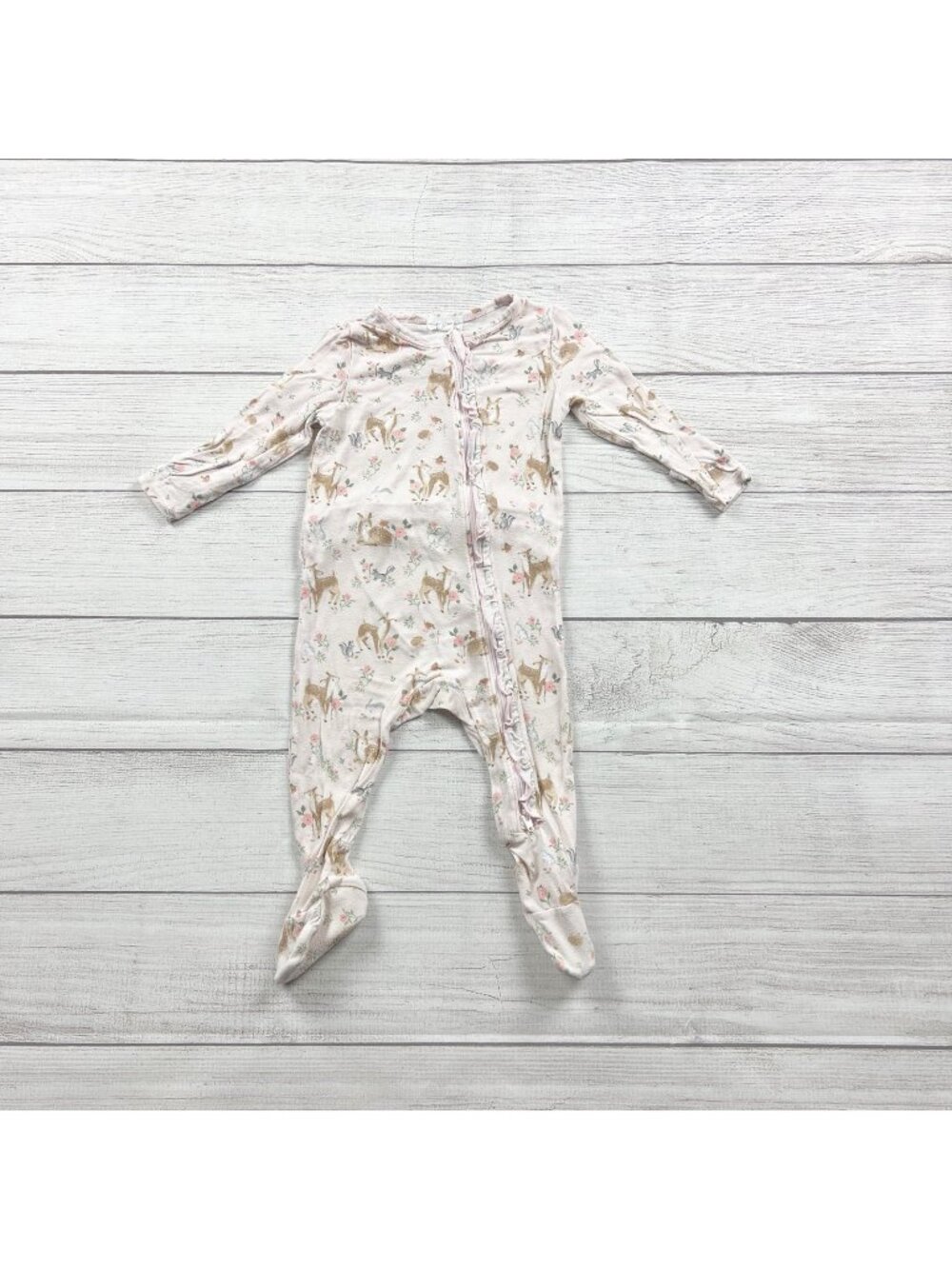 Angel Dear Baby Girls Pink Woodland Deer Print Footed Zip Pajamas 6-9 Months